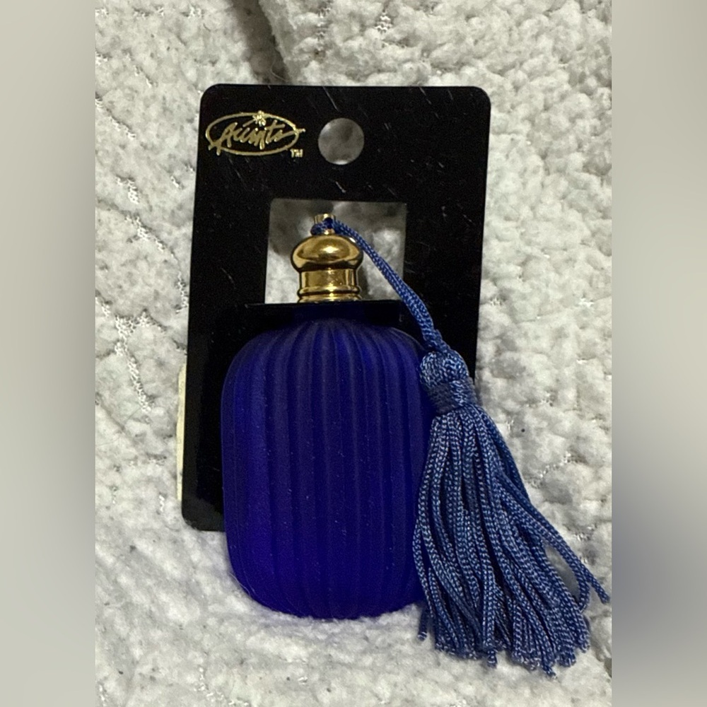 Vintage Blue Glass Perfume Bottle Atomizer Tassel Mini Vanity Refillable Decor - Picture 2 of 3